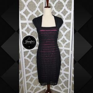 Adrianna Papell Black & Pink Sheer Illusion Body Con Bandage Dress Size 8